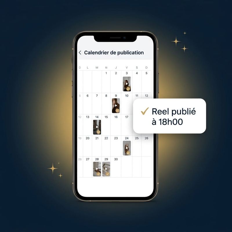 Un téléphone affichant un calendrier de publication avec des Reels programmés